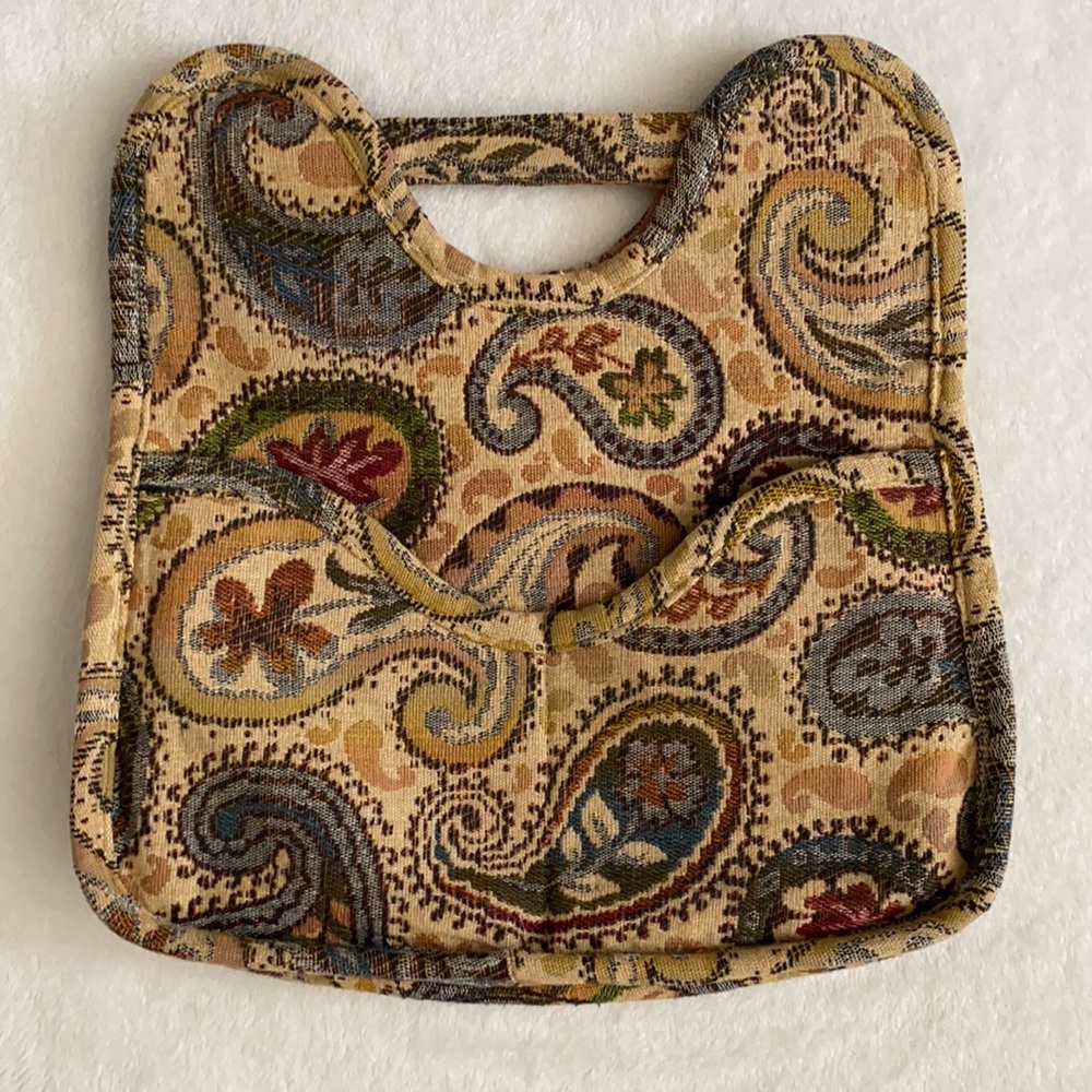 {VTG} Carpetbags of America | 70s Floral Paisley Tapestry Satchel Handbag Boho